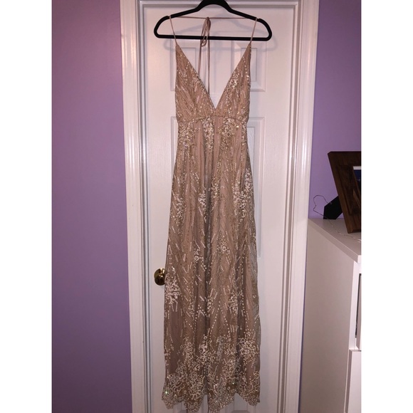 champagne colored maxi dress